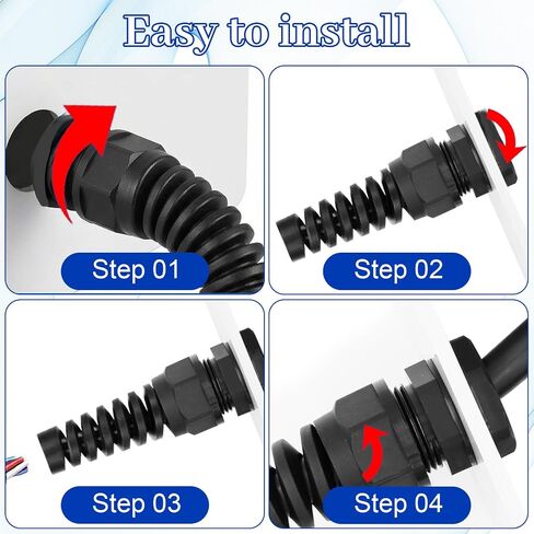 NPT 1/2" Waterproof Cable Glands, 4-Pack Adjustable 6-12mm Spiral Strain Relief Cord Connector, Nylon Flexible Cable Grip for Electrical Junction Box (Black) in Kuwait