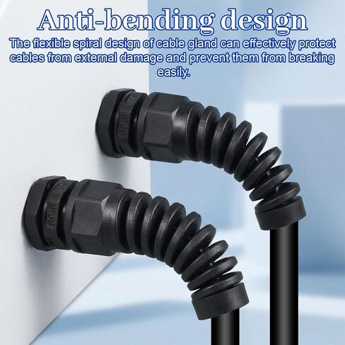 NPT 1/2" Waterproof Cable Glands, 4-Pack Adjustable 6-12mm Spiral Strain Relief Cord Connector, Nylon Flexible Cable Grip for Electrical Junction Box (Black) in Kuwait