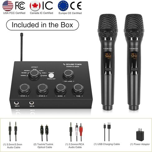 Sound Town 16 Channels Wireless Microphone Karaoke Mixer System w/ 2 Wireless Mics, HD ARC, Optical (Toslink), AUX, Supports Smart TV, Media Box, PC, Bluetooth, Soundbar, Receiver (SWM15-MAX) in Kuwait