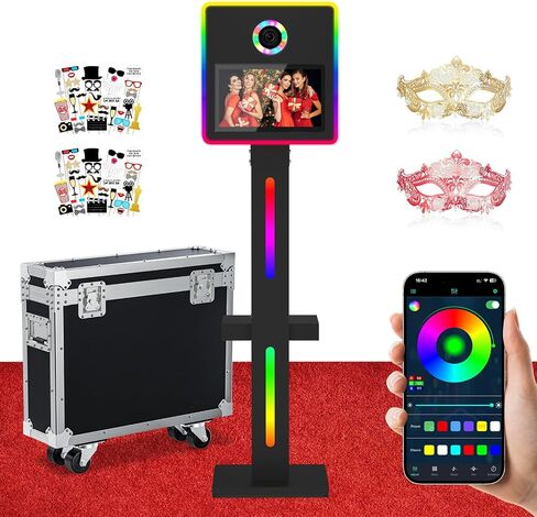 كشك صور DSLR، كشك صور مرآة سيلفي محمول مع شاشة لمس 15.6 بوصة APP للتحكم عن بعد وأضواء RGB لمناسبات الزفاف وتأجير عيد الميلاد (أبيض) in Kuwait