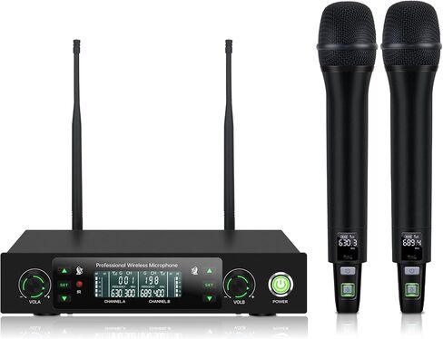Wireless Microphone System, Dual Metal Cordless Mic Set for Karaoke Singing, Church, DJ, Party, Wedding, 500ft Long Range, Auto Scan, Anti-Interference, Handheld Dynamic Microphones in Kuwait
