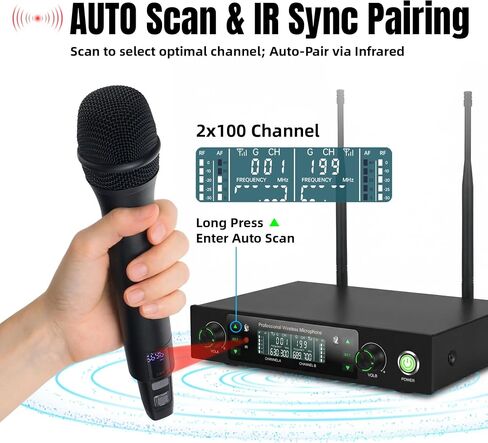 Wireless Microphone System, Dual Metal Cordless Mic Set for Karaoke Singing, Church, DJ, Party, Wedding, 500ft Long Range, Auto Scan, Anti-Interference, Handheld Dynamic Microphones in Kuwait