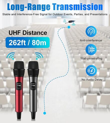 Aveek Wireless Microphone, 262FT Long Range Rechargeable Karaoke Mic, 40-Hour Battery with Low Latency Studio Sound for Church, Speech, Wedding, Stage, DJ, Karaoke Events, Red & Black, 2 Pack | Stable Signal Long Range 262ft, High-Fidelity Sound, 40H Batt in Saudi Arabia