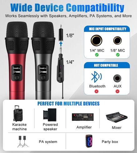 Aveek Wireless Microphone, 262FT Long Range Rechargeable Karaoke Mic, 40-Hour Battery with Low Latency Studio Sound for Church, Speech, Wedding, Stage, DJ, Karaoke Events, Red & Black, 2 Pack | Stable Signal Long Range 262ft, High-Fidelity Sound, 40H Batt in Saudi Arabia