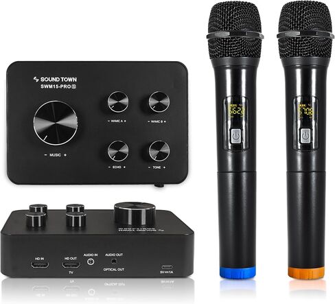 Sound Town 16 Channels Wireless Microphone Karaoke Mixer System w/ 2 Wireless Mics, HD ARC, Optical (Toslink), AUX, Supports Smart TV, Media Box, PC, Bluetooth, Soundbar, Receiver (SWM15-MAX) in Kuwait