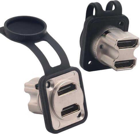 2PCS Dual HDMI 2.0 Panel Mount Connector, HDMI Pass Through Cable Coupler 4K 30Hz 3D and HDR Female to Female Bulkhead Adapter with Weatherproof Dust Cap in Kuwait