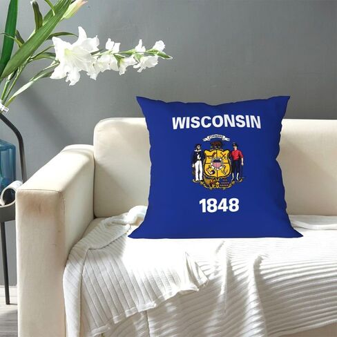 Wisconsin State Flag All-Season Throw Pillowcases, Fabric Sofa and Interior Decorative Pillowcases, Soft and Fluffy Cushions. in Kuwait