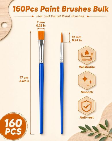 Small Paint Brushes Bulk, 160 Pcs Flat Tip Round Acrylic Paint Brushes for Kids Classroom Acrylic Watercolor Canvas Face Painting Touch Up in Saudi Arabia