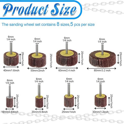 40 Pack 80 Grit Abrasive Flap Wheel Sander, Aluminum Oxide Flap Wheels Cylindrical Shape Sanding Wheel for Drill 1/4" Shank for Removing Rust and Polishing in Kuwait