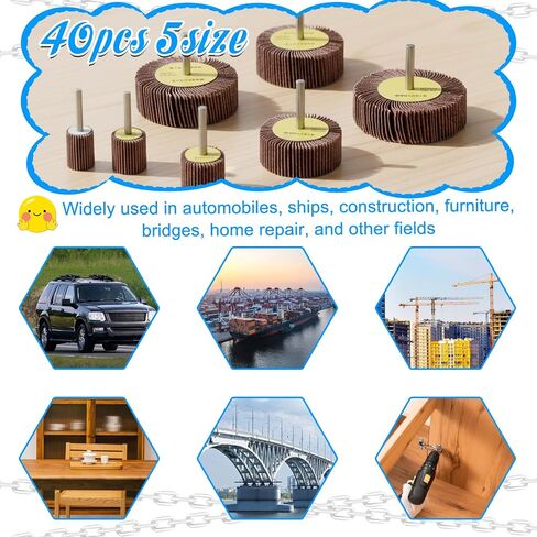 40 Pack 80 Grit Abrasive Flap Wheel Sander, Aluminum Oxide Flap Wheels Cylindrical Shape Sanding Wheel for Drill 1/4" Shank for Removing Rust and Polishing in Kuwait