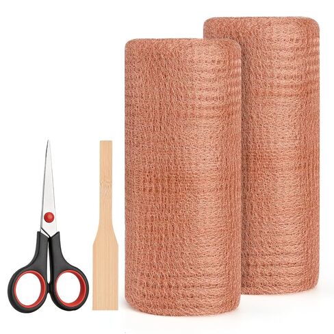 Copper Mesh Rodent Control Kit, 8" x 100 ft Pure Copper Wool Wire Mesh, Mouse & Rat Hole Filler, Rustproof Wire Mesh for Pest, Snail, Mice,Bird with Packing Stick and Scissors in Saudi Arabia