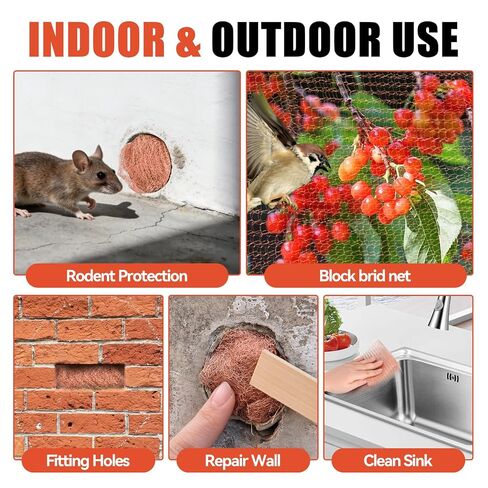 Copper Mesh Rodent Control Kit, 8" x 100 ft Pure Copper Wool Wire Mesh, Mouse & Rat Hole Filler, Rustproof Wire Mesh for Pest, Snail, Mice,Bird with Packing Stick and Scissors in Saudi Arabia