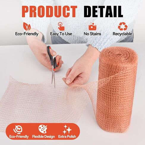 Copper Mesh Rodent Control Kit, 8" x 100 ft Pure Copper Wool Wire Mesh, Mouse & Rat Hole Filler, Rustproof Wire Mesh for Pest, Snail, Mice,Bird with Packing Stick and Scissors in Saudi Arabia