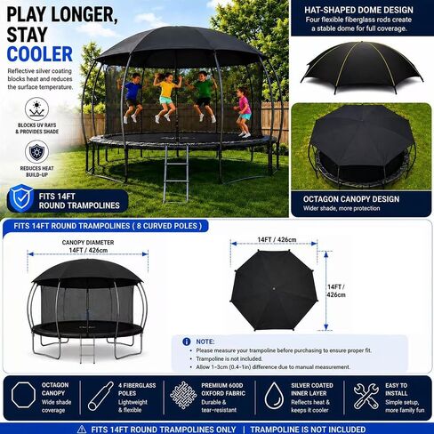 14FT Trampoline Canopy Cover – 4‑Pole Fiberglass Shade Top, UV & Weather Resistant Outdoor Protection, Waterproof Oxford Fabric, Adjustable Buckle Straps in Kuwait