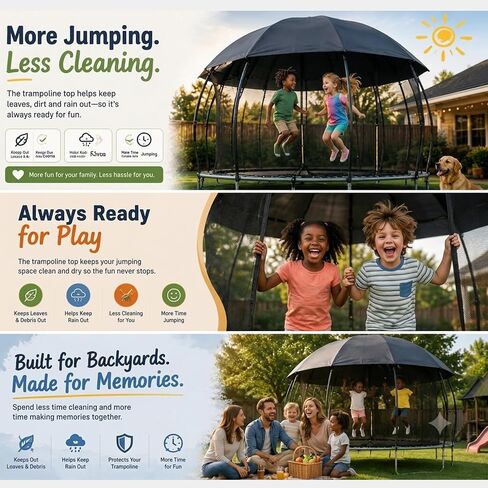 14FT Trampoline Canopy Cover – 4‑Pole Fiberglass Shade Top, UV & Weather Resistant Outdoor Protection, Waterproof Oxford Fabric, Adjustable Buckle Straps in Kuwait