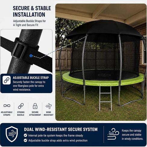 14FT Trampoline Canopy Cover – 4‑Pole Fiberglass Shade Top, UV & Weather Resistant Outdoor Protection, Waterproof Oxford Fabric, Adjustable Buckle Straps in Kuwait