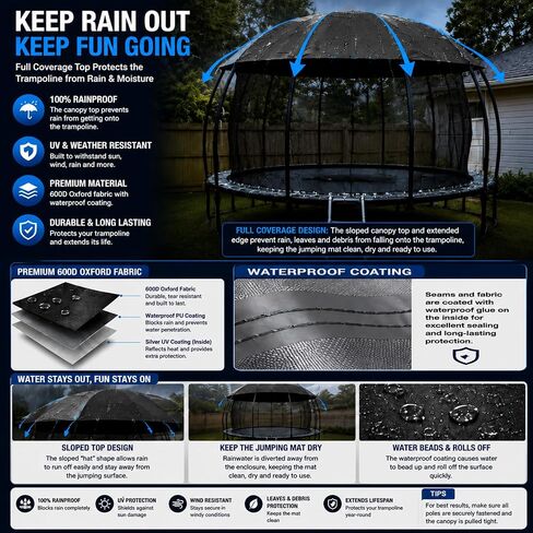 14FT Trampoline Canopy Cover – 4‑Pole Fiberglass Shade Top, UV & Weather Resistant Outdoor Protection, Waterproof Oxford Fabric, Adjustable Buckle Straps in Kuwait