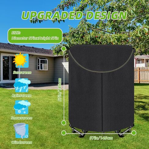 Kids Trampoline Cover,600D Heavy-Duty Outdoor Waterproof Trampoline Cover, UV-Resistant and Windproof,Suitable for 55–60 inch Round Kids' Trampolines with Drawstring & Buckles - Black in Kuwait