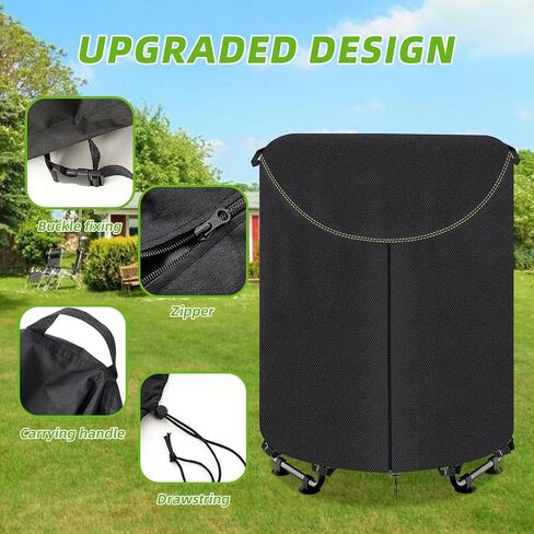 Kids Trampoline Cover,600D Heavy-Duty Outdoor Waterproof Trampoline Cover, UV-Resistant and Windproof,Suitable for 55–60 inch Round Kids' Trampolines with Drawstring & Buckles - Black in Kuwait