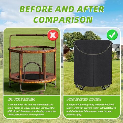 Kids Trampoline Cover,600D Heavy-Duty Outdoor Waterproof Trampoline Cover, UV-Resistant and Windproof,Suitable for 55–60 inch Round Kids' Trampolines with Drawstring & Buckles - Black in Kuwait