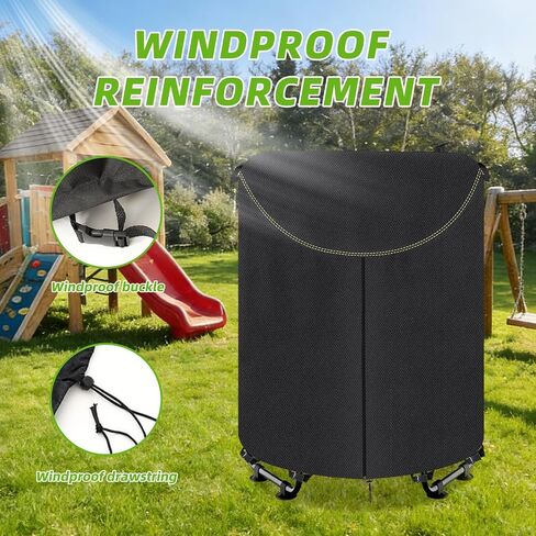 Kids Trampoline Cover,600D Heavy-Duty Outdoor Waterproof Trampoline Cover, UV-Resistant and Windproof,Suitable for 55–60 inch Round Kids' Trampolines with Drawstring & Buckles - Black in Kuwait