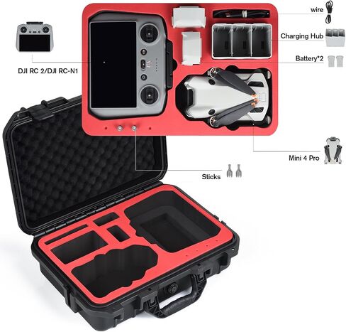 UTEBIT Hard Waterproof Case for DJI Mini 4 Pro/3, RC2/RC Controller, Portable Travel Carrying Bag for DJI, Hard Shell Carrying Case with RC lanyard in Kuwait