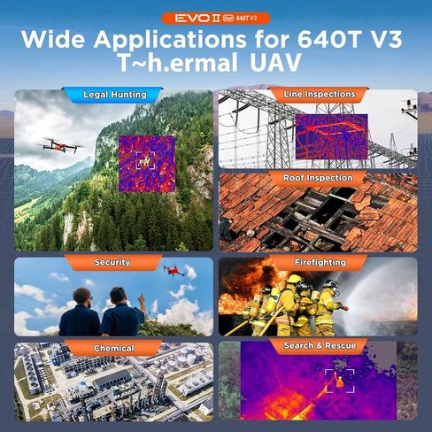 Autel Robotics EVO II Dual 640T V3, 640*512 T~hermal, 0.8'' CMOS&50MP 8K RYYB Sensor, 10 Color Schemes, 40 Minutes, EVO 2 Dual 640T for Search&Rescue/Power Inspection/Public Safety, 15KM Transmission in Kuwait