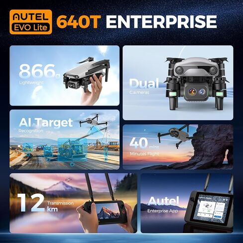 Autel Robotics EVO Lite 640T Enterprise Basic Combo, 640x512 T~hermal&1/2'' CMOS 48MP V~isible C-a-mera, AI Target Recognition, 1-16x Digital Zoom, 866g, 40Min, Split-Screen Display, 12KM in Kuwait