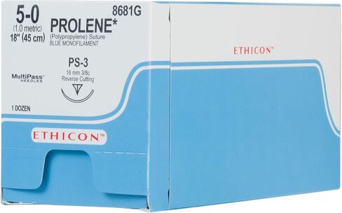 Ethicon PROLENE Polypropylene Suture, 8681G, Synthetic Non-absorbable, PS-3 (16 mm), 3/8 Circle Needle, Size 5-0, 18'' (45 cm) in Kuwait