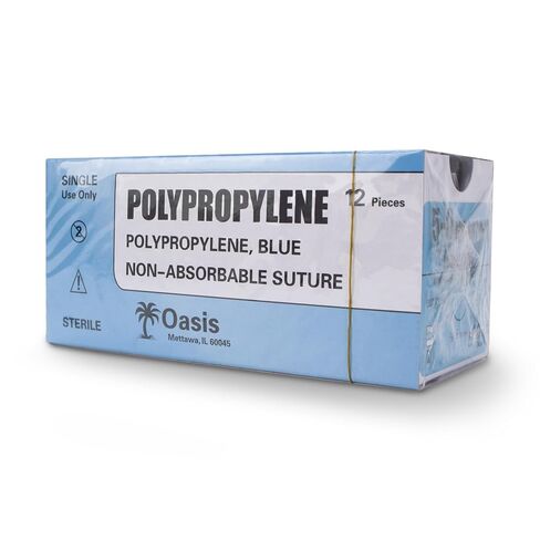 Oasis Vet Polypropylene Surgical Suture, 5-0, (RB-1) 3/8 16/14mm Round Bodied Needle, 75cm, 12/Box, Veterinary Use in Kuwait