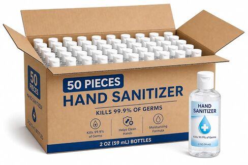 2 oz Hand Sanitizer Bulk 50 Pack, Travel Size Mini Bottles with Flip Cap, Wholesale Hand Sanitizer Alcohol for Hotels, Offices, Schools and Events in Kuwait