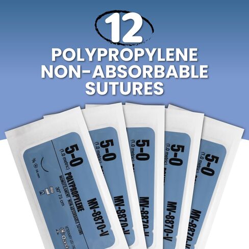 Oasis Vet Polypropylene Surgical Suture, 5-0, (RB-1) 3/8 16/14mm Round Bodied Needle, 75cm, 12/Box, Veterinary Use in Kuwait