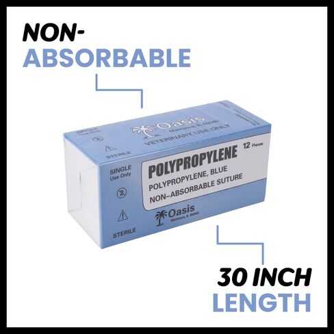 Oasis Vet Polypropylene Surgical Suture, 5-0, (RB-1) 3/8 16/14mm Round Bodied Needle, 75cm, 12/Box, Veterinary Use in Kuwait