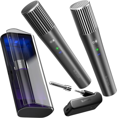 Ikarao Wireless Microphone with Dual Channel Receiver & UV Self-Cleaning Storage Case, 2 Handheld Dynamic Mics, 20H Battery, 100ft Range, Plug & Play Karaoke Mic for JBL, Party, Home, Church (Black) in Kuwait