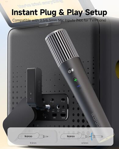 Ikarao Wireless Microphone with Dual Channel Receiver & UV Self-Cleaning Storage Case, 2 Handheld Dynamic Mics, 20H Battery, 100ft Range, Plug & Play Karaoke Mic for JBL, Party, Home, Church (Black) in Kuwait