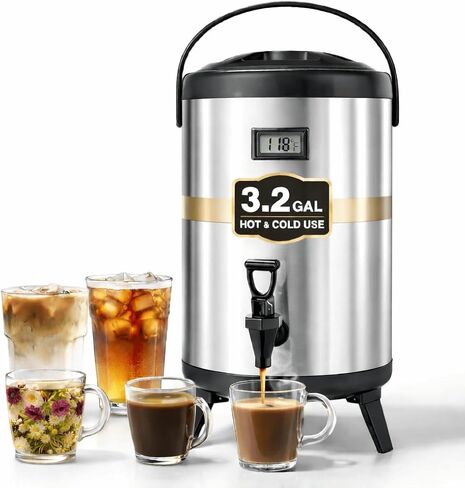 3.2 Gallon Insulated Beverage Dispenser with Spigot | Non-electric insulated drink server for hot or cold beverages, including coffee, tea, juice, milk, and hot chocolate. in Kuwait