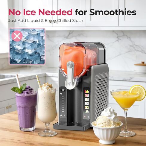 Slushie Machine for Home, No Ice Needed Frozen Drink Maker with Auto-Clean, LED Display, Perfect for Margaritas, Frappés, Milkshakes and More, Family Gatherings & Home Bar, Grey, 1 Pack+6 Modes in Kuwait