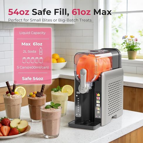 Slushie Machine for Home, No Ice Needed Frozen Drink Maker with Auto-Clean, LED Display, Perfect for Margaritas, Frappés, Milkshakes and More, Family Gatherings & Home Bar, Grey, 1 Pack+6 Modes in Kuwait