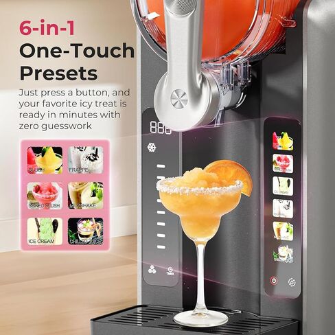 Slushie Machine for Home, No Ice Needed Frozen Drink Maker with Auto-Clean, LED Display, Perfect for Margaritas, Frappés, Milkshakes and More, Family Gatherings & Home Bar, Grey, 1 Pack+6 Modes in Kuwait