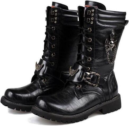 Mens Boots Fashion Men's Boots Rivet Combat Biker Shoes Casual Luxury Leather Military in Kuwait