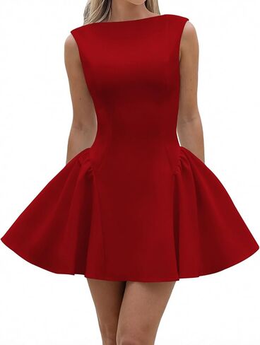 LuFeng Women's Sexy Backless Sleeveless Scoop Back Puffy Ruched A Line Tank Mini Dress Cocktail Formal Dress in Saudi Arabia