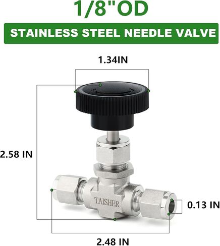 TAISHER 1PCS 316 Stainless Steel Compression Tube Straight Needle Valve 1/8" OD x 1/8" Tube OD For Flow Control Water Gas Oil, Silver in Saudi Arabia