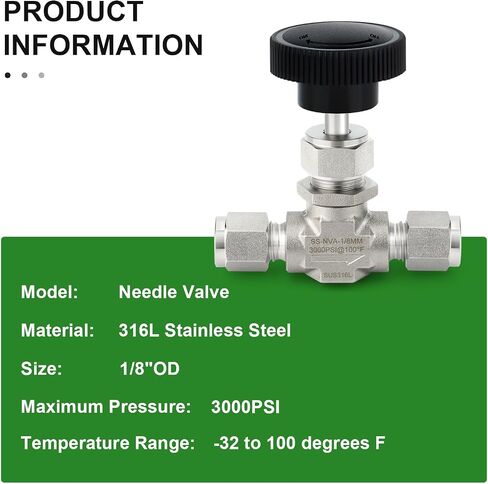 TAISHER 1PCS 316 Stainless Steel Compression Tube Straight Needle Valve 1/8" OD x 1/8" Tube OD For Flow Control Water Gas Oil, Silver in Saudi Arabia