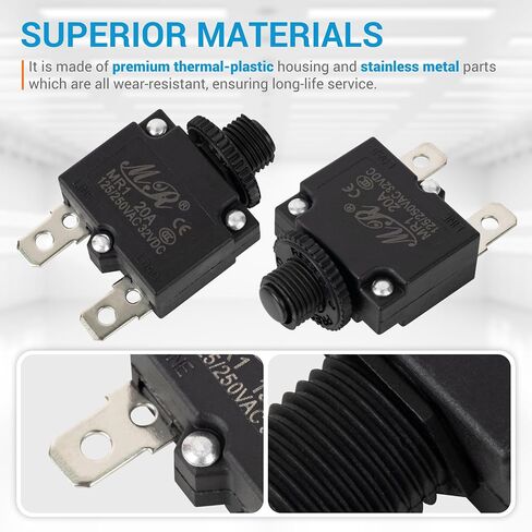 BlueStars 5 Packs 20Amp Thermal Circuit Breaker 125/250V AC 32V DC - Overload Protector with Push Button Manual Reset - Compatible with Automotive, Industrial, Marine and More in Kuwait