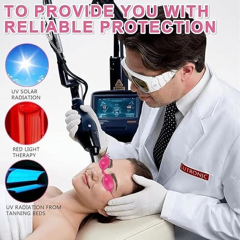 Pink Tanning Goggles, 98% UV Block Soft PVC Eye Shields with Adjustable Detachable Strap, for Indoor Tanning Bed, IPL Laser LED Therapy & Outdoor Sun Tanning, Men Women Eye Protection in Kuwait