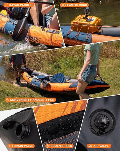 Inflatable Sit-on-Top Tandem Kayak, Wide Stable 12'2"*36"*13", 600 lb Capacity, Touring Fishing Performance, Adjustable Seat Footrest, for Lake Coastal Exploration, Family, Beginners, Anglers in Saudi Arabia