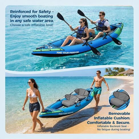 Inflatable Kayak, Heavy-Duty PVC Tandem Kayak with Adjustable Seats & Backrest, Aluminum Paddles, High-Output Pump, Portable Fishing Kayak for Lake River Ocean, Recreational Kayak for Adults and Kids in Kuwait