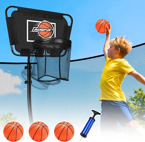 Metal Trampoline Basketball Hoop | with Mini Ball & Pump, Fits Straight & Curved Poles, Adjustable Trampoline Accessories in Kuwait