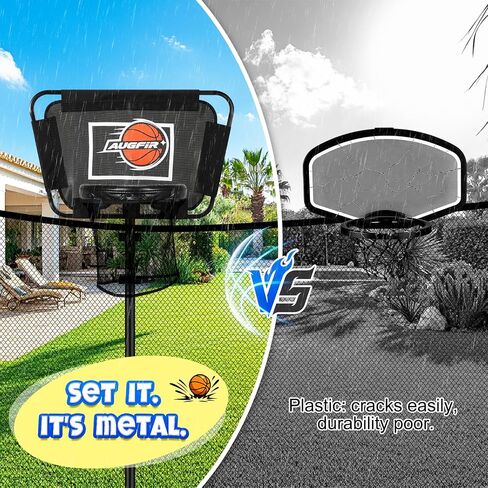 Metal Trampoline Basketball Hoop | with Mini Ball & Pump, Fits Straight & Curved Poles, Adjustable Trampoline Accessories in Kuwait