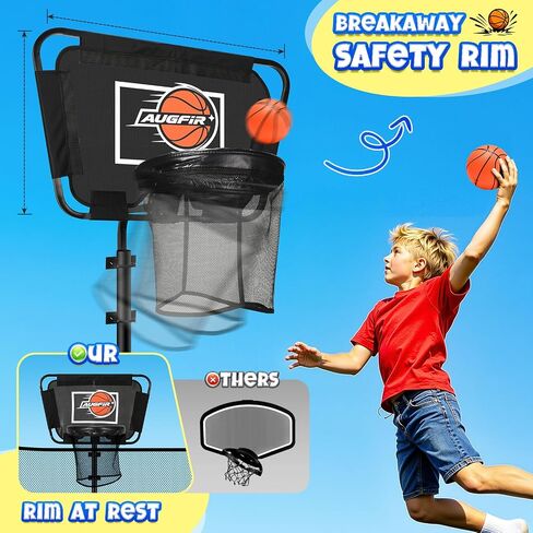 Metal Trampoline Basketball Hoop | with Mini Ball & Pump, Fits Straight & Curved Poles, Adjustable Trampoline Accessories in Kuwait